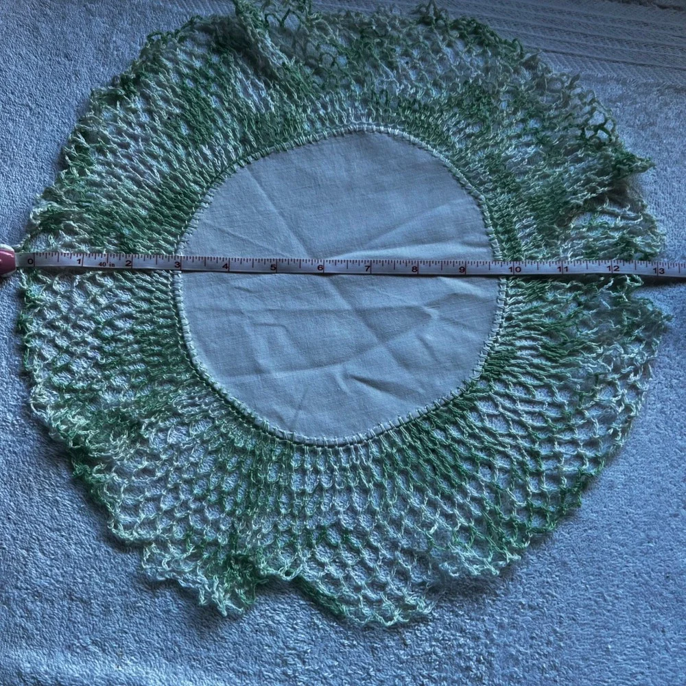 13in Vintage Handmade Crochet Linen Doilies Set of 4 Multi-Color Trim